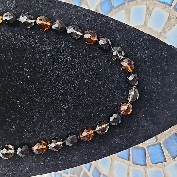 Vintage Brown Gray Black Faceted Glass Beaded Necklace - Picture 3 of 4